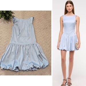 Abercrombie & Fitch Blue High-Neck Bubble Hem Mini-Dress, Size XS Petite